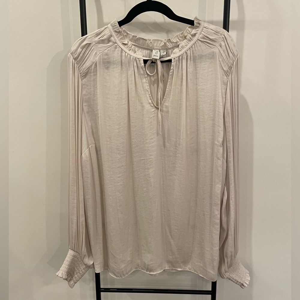 Joie Light Cream Blouse with Pleated Sleeves